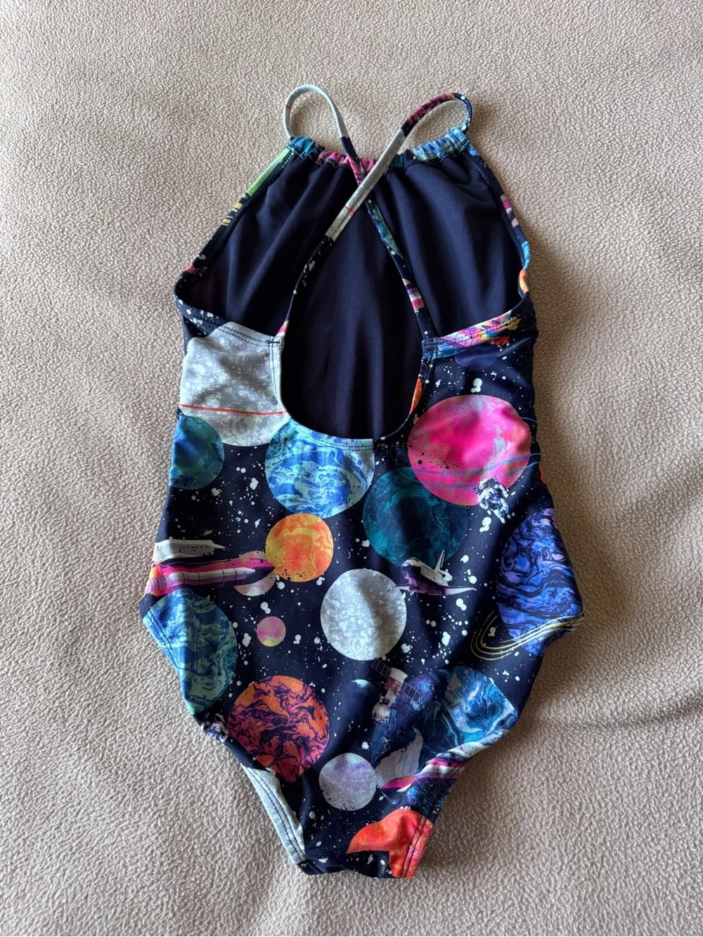 EUC Gap Kids - size M (8) One-Piece Swimsuit in Multicolor Planet/Space Print